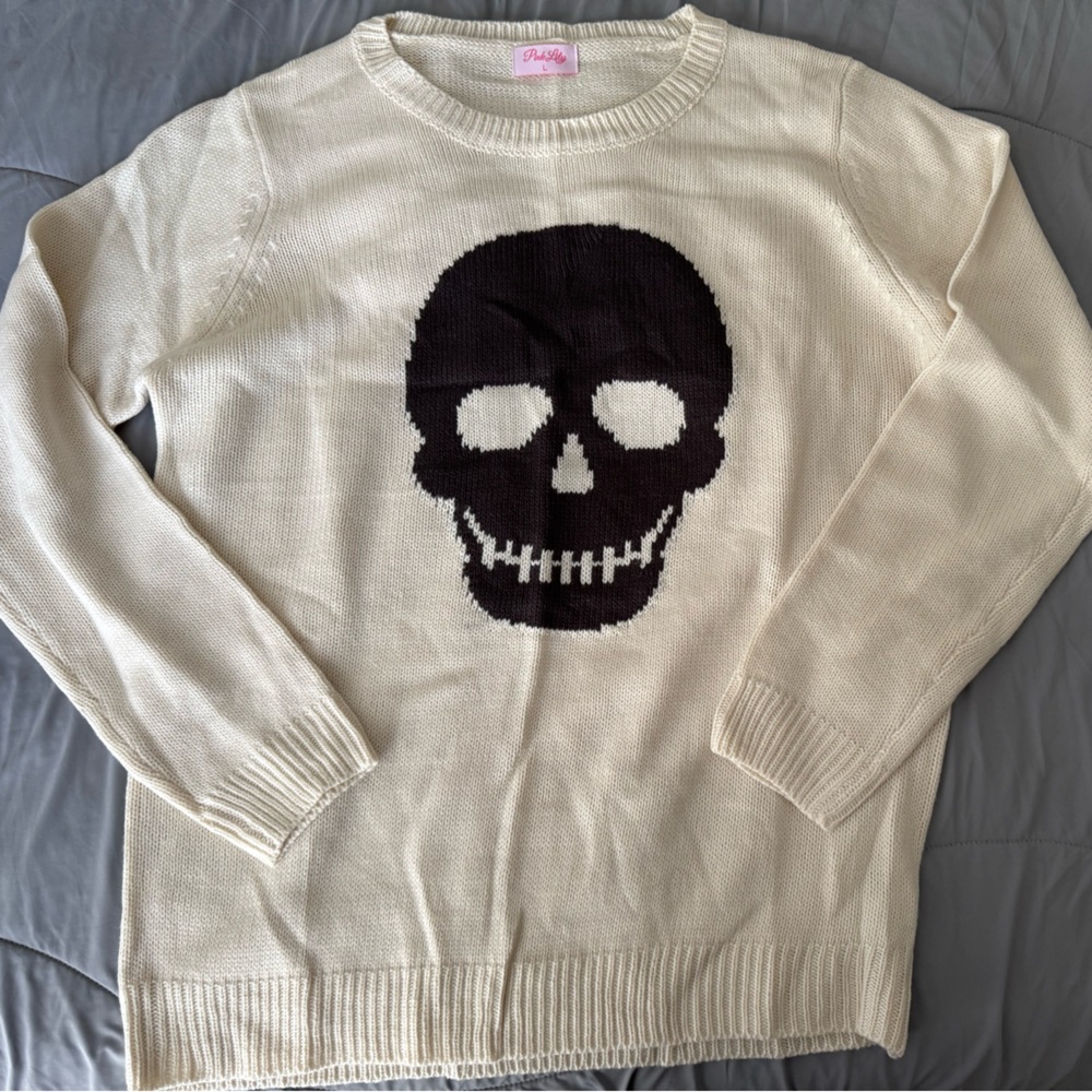 Pink Lily Bad to the Bone Skull Sweater, Large